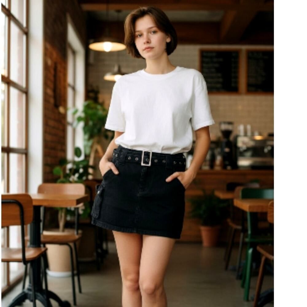 Edikted Womens Black Mini Skirt with Zipper & Buckle - Size M